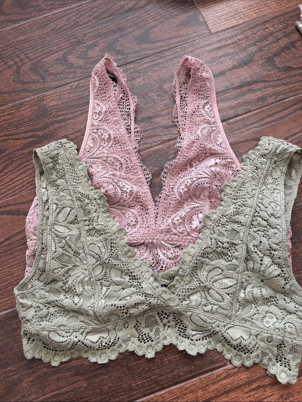 Ambiance Lace Plunge Bralette - Pink and Sage